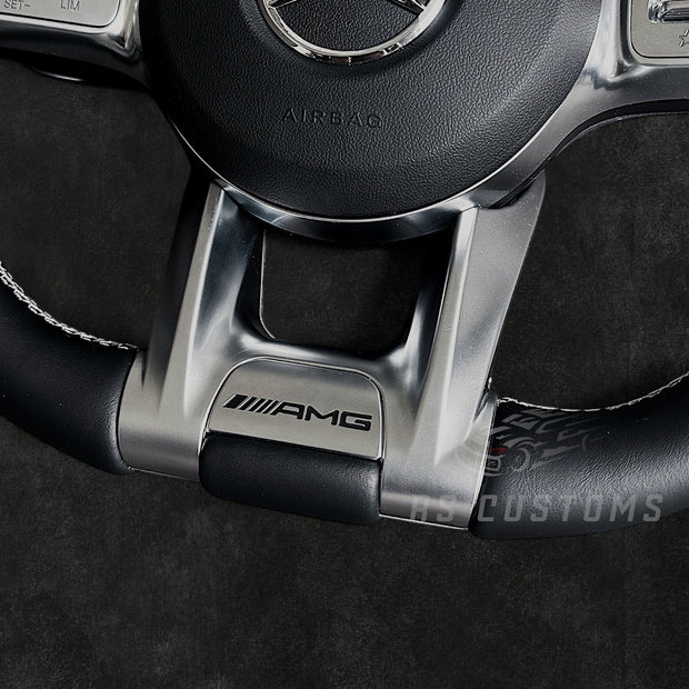 RS Customs Mercedes-Benz AMG Gen 4 custom steering wheel with full leather finish, Alcantara side grips, optional airbag cover and OEM+ design for Mercedes-Benz models from 2012+.