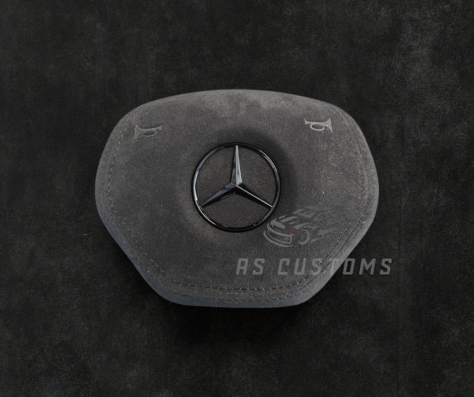 RS Customs Mercedes-Benz custom airbag cover for W204, W212, W221, W166, X166 and other 2011–2015 Mercedes-Benz models with leather, Alcantara and custom stitching options.