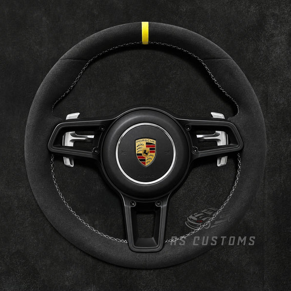 RS Customs Porsche 911 991.2 custom steering wheel with full Alcantara, optional multifunction buttons, standard or magnetic paddle shifters, heating support and optional custom airbag.