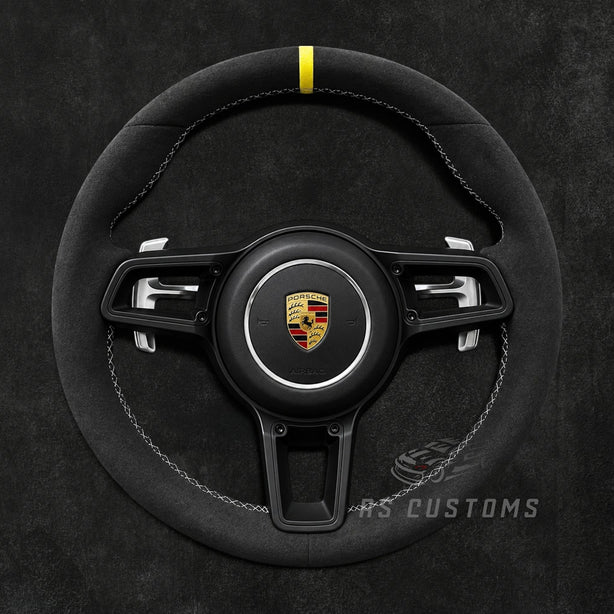 RS Customs Porsche 911 991.2 custom steering wheel with full Alcantara, optional multifunction buttons, standard or magnetic paddle shifters, heating support and optional custom airbag.