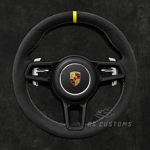 RS Customs Porsche 911 991.2 custom steering wheel with full Alcantara, optional multifunction buttons, standard or magnetic paddle shifters, heating support and optional custom airbag.