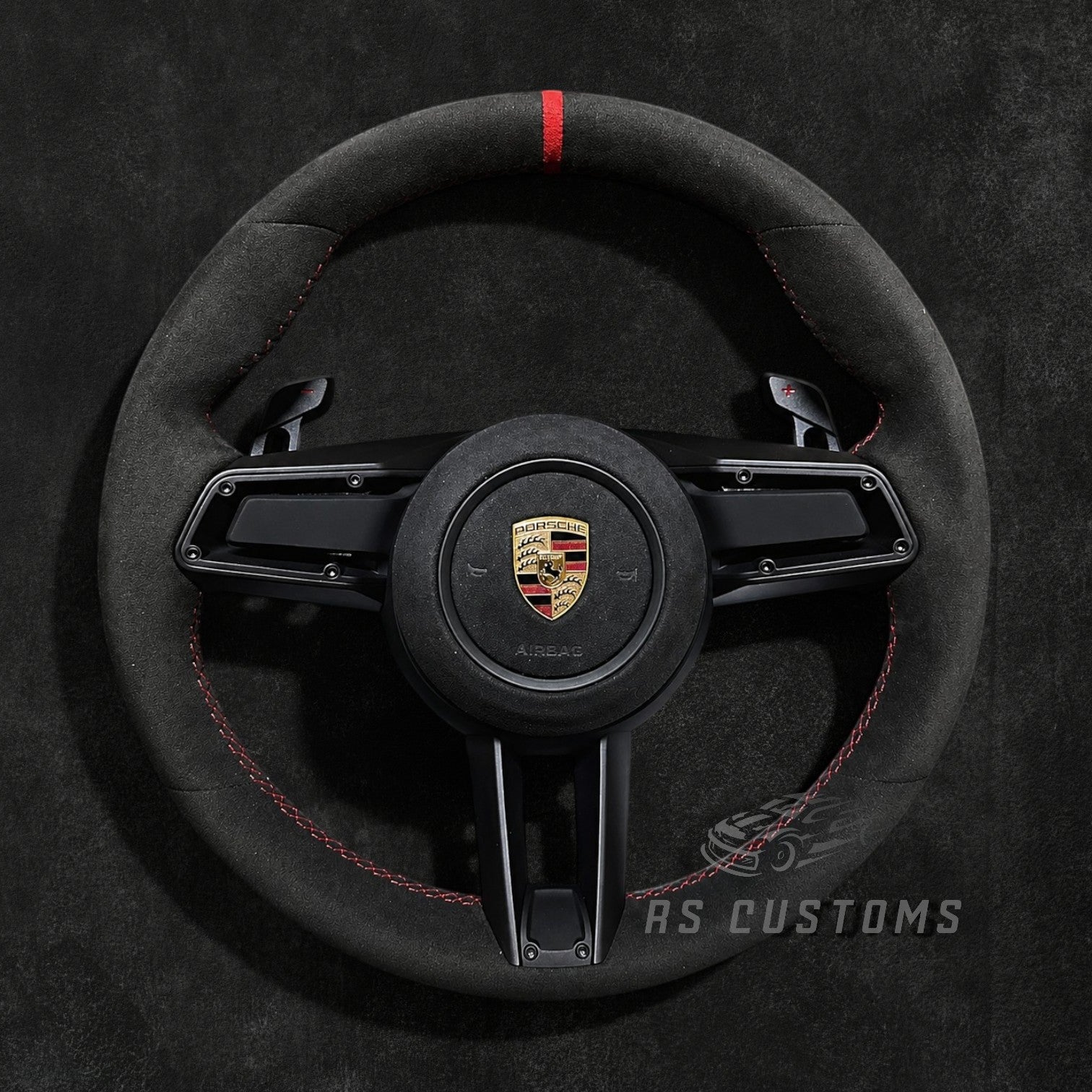 RS Customs Porsche 911 992.1 custom steering wheel with full Alcantara, optional Drive Mode Selector opening, multifunction buttons, paddle shifters and custom airbag options for Carrera, GTS, Turbo and GT3 models.