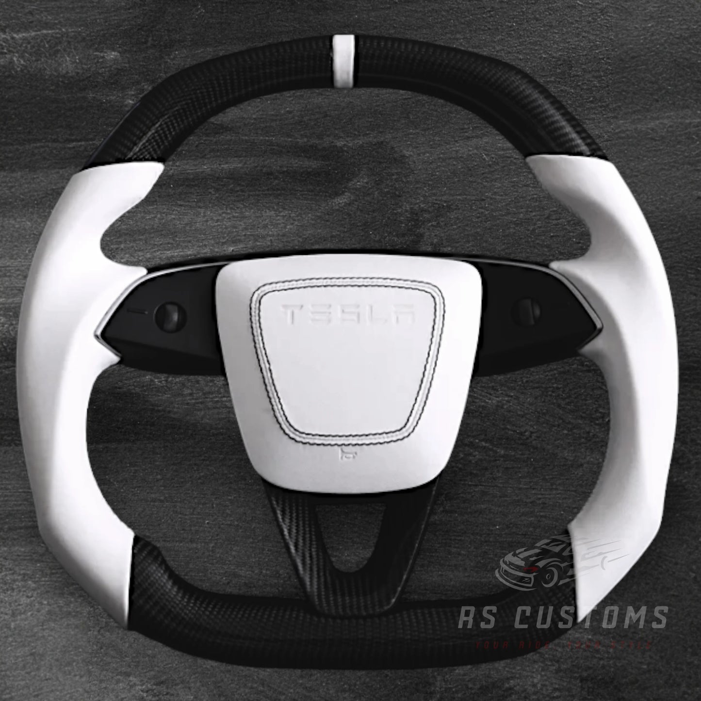 Tesla Model 3 / Y 2024+ - Matt Carbon & Hvit Skinn Ratt
