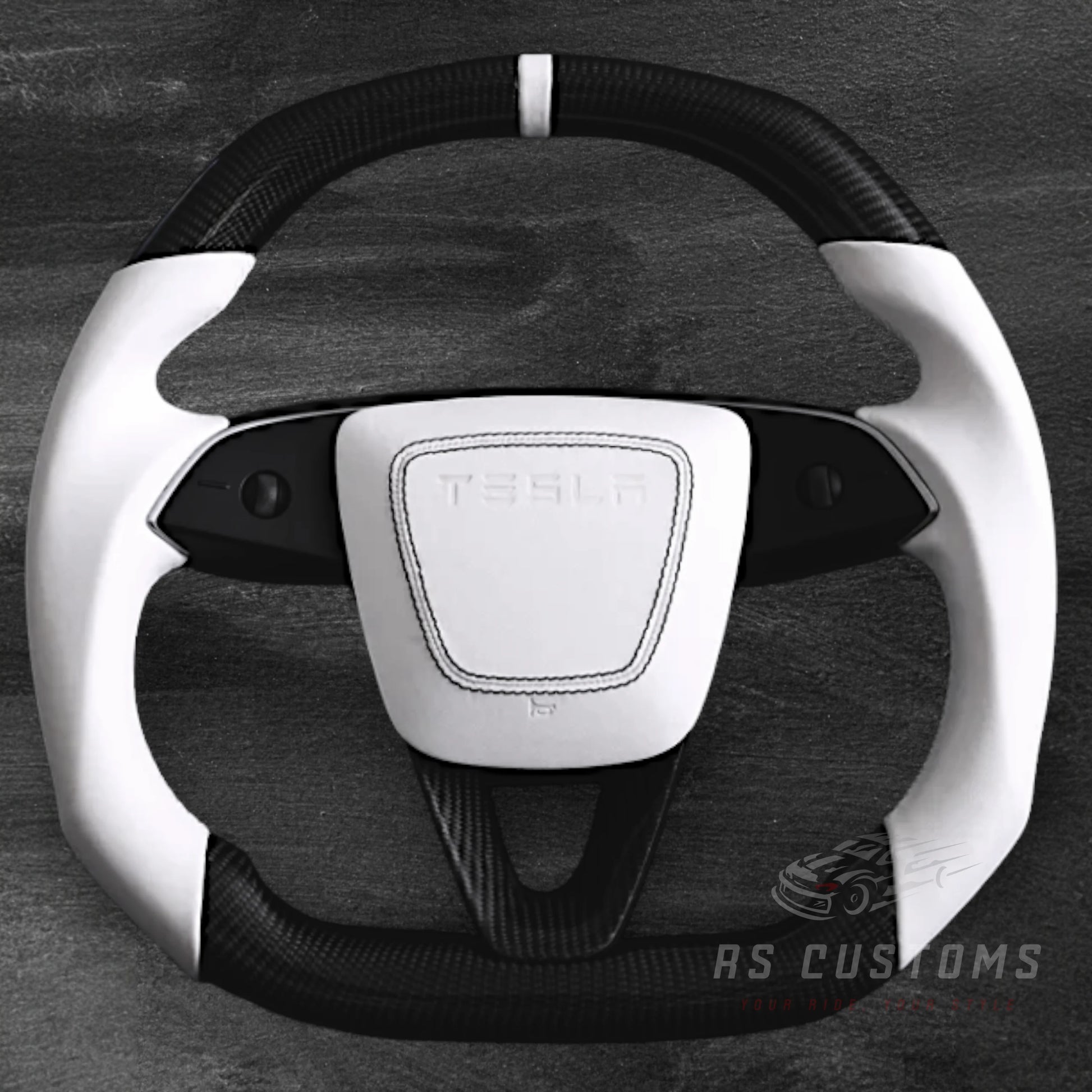 Tesla Model 3 / Y 2024+ - Matt Carbon & Hvit Skinn Ratt