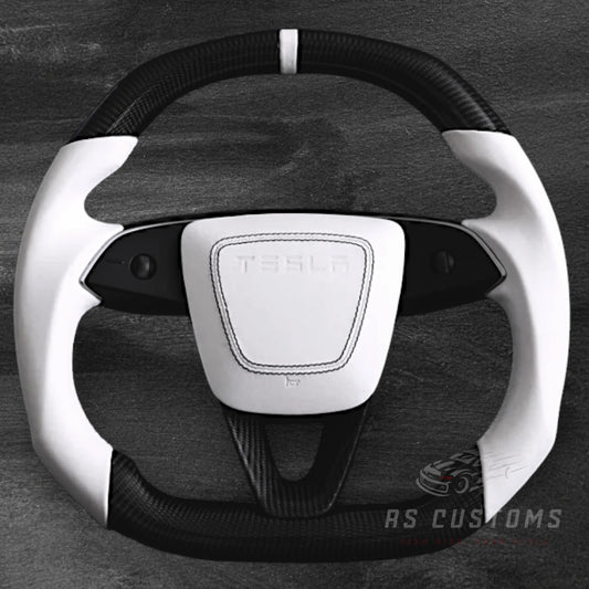 Tesla Model 3 / Y 2024+ - Matt Carbon & Hvit Skinn Ratt