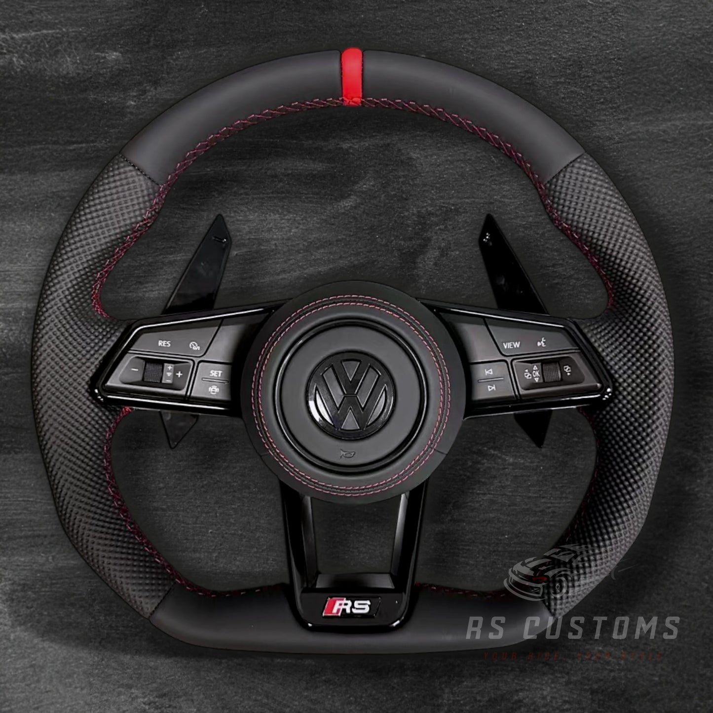 VOLKSWAGEN RS Style Skinn ratt m/ Rød og Sorte Detaljer