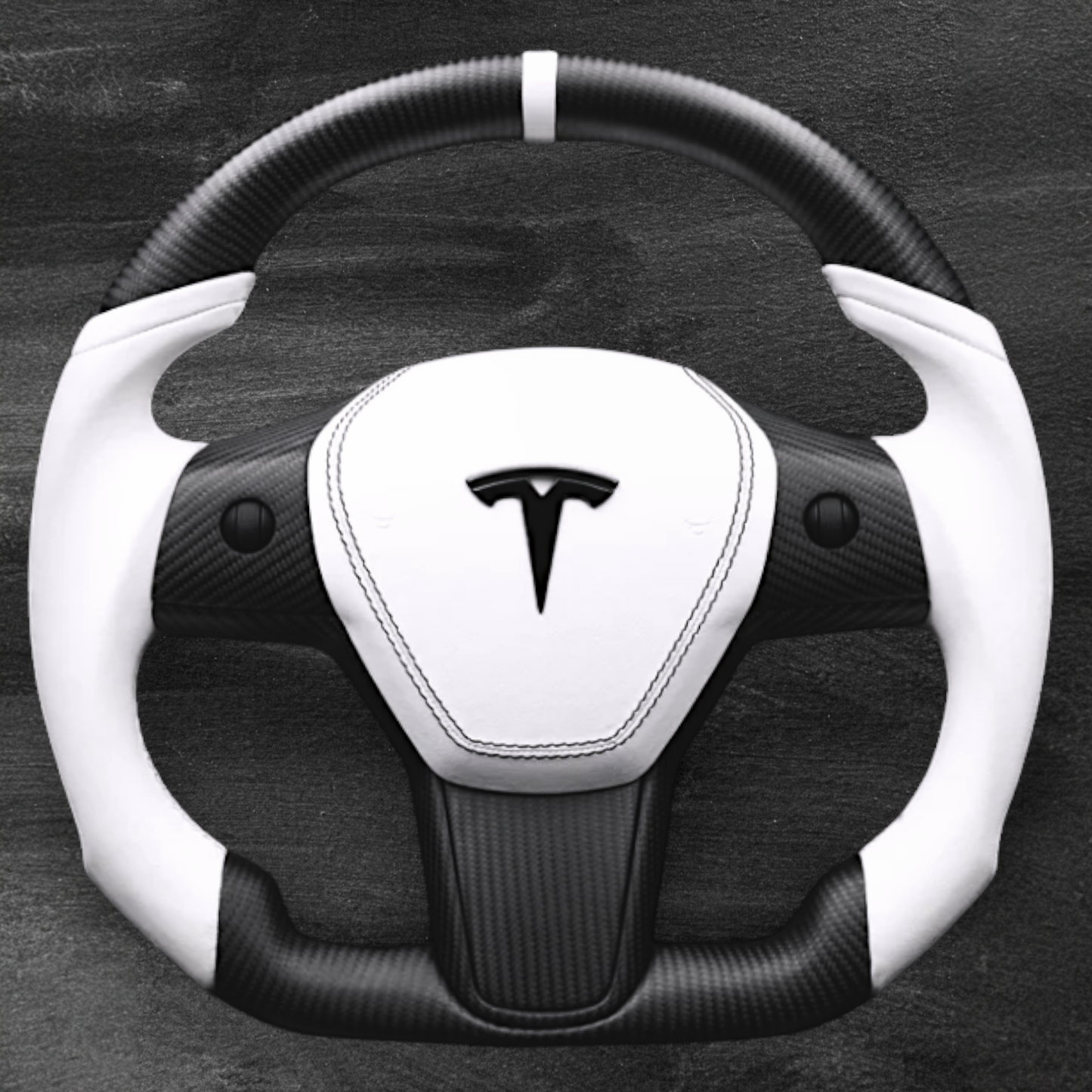 Tesla Model 3 / Y - Matt Carbon & Hvit Skinn Ratt